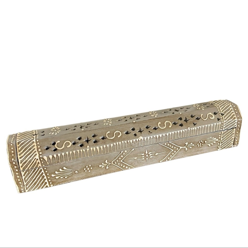 Handcrafted Gray Embroidered Coffin Incense Burner Box